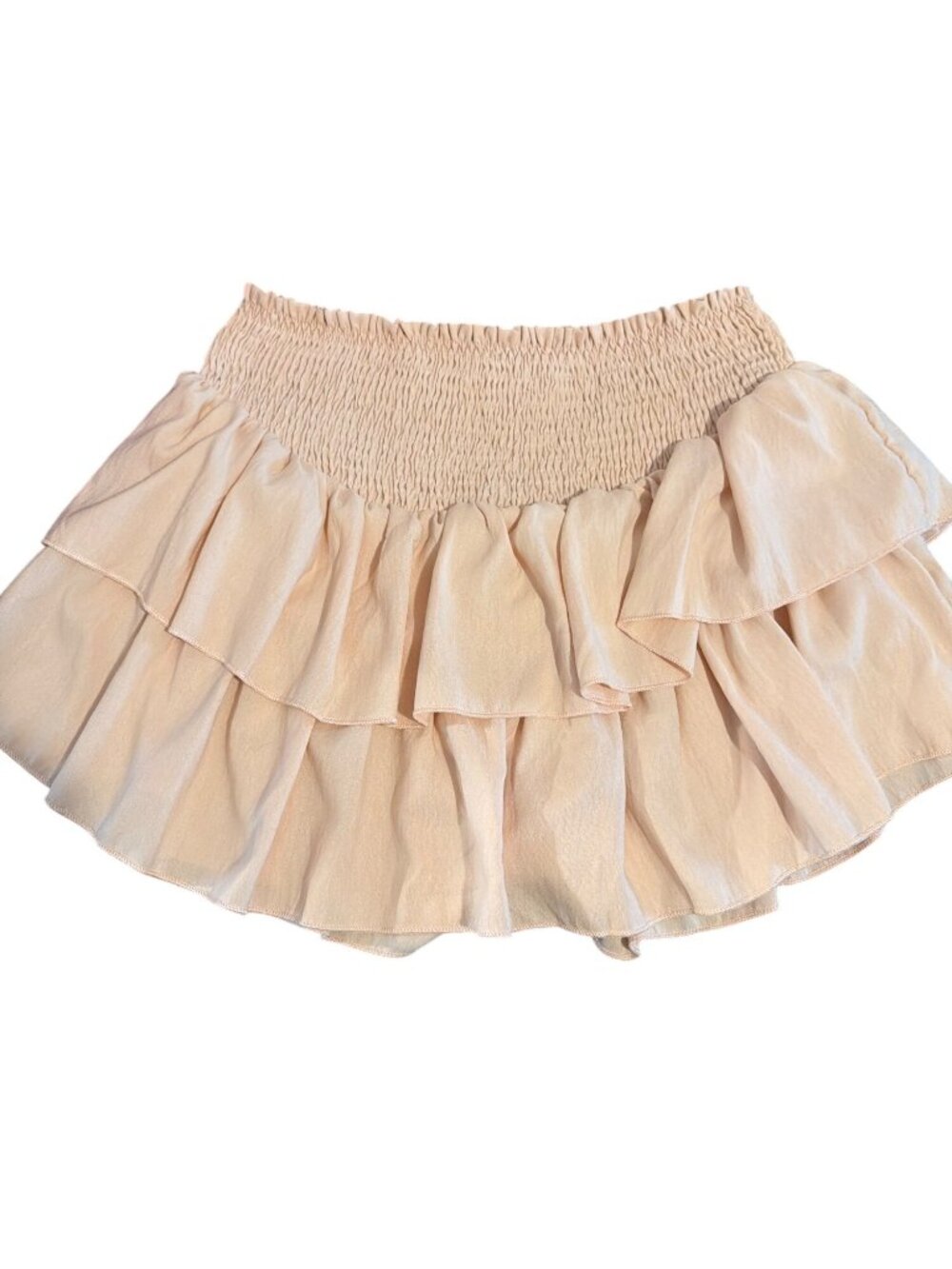 Avidlove Tiered Ruffle Mini Skirt Smocked Waist Light Peach Flowy Sz Medium NWT